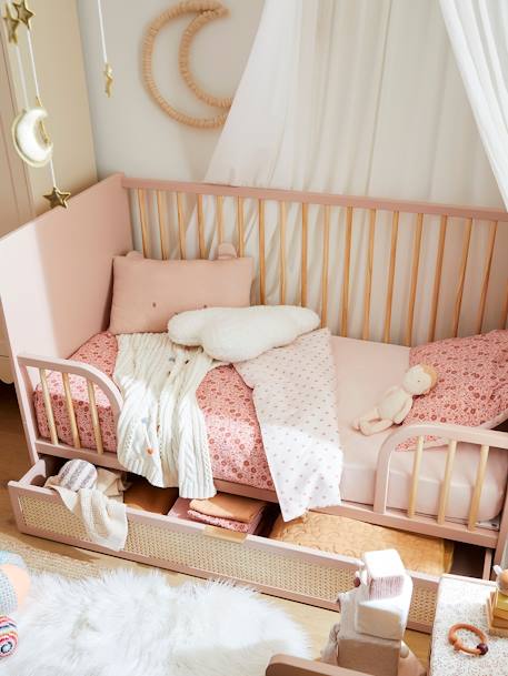 Lit Bébé évolutif 70x140cm avec tiroir de rangement en cannage POESIE rose nude 5 - vertbaudet enfant 