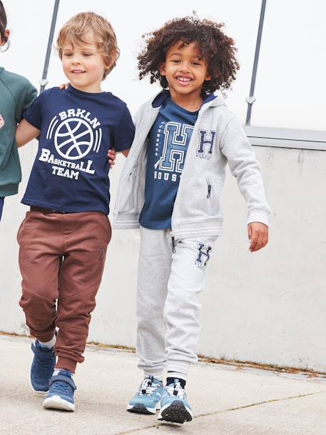 Sweat zippé à capuche sport garçon. bleu grisé+gris chiné+marine+rouge 8 - vertbaudet enfant 