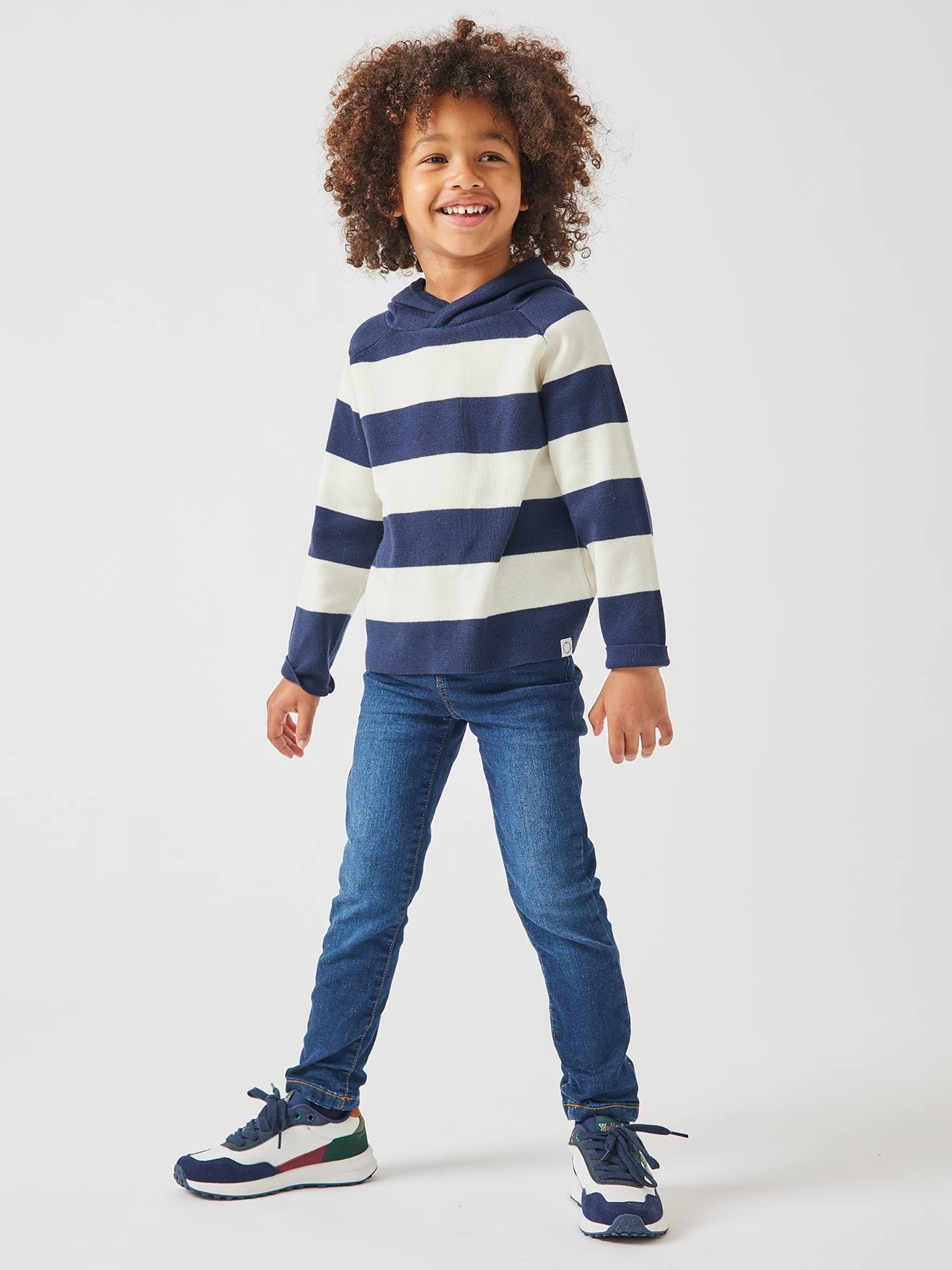 Pantalon Slim Garçon Vertbaudet - Ceinture élastique, Facile à Enfiler - Découpes Genoux, Effet Délavé