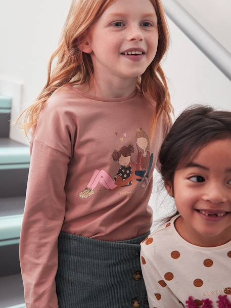 Tee-shirt 'Egérie' détails fantaisie fille manches longues vieux rose 1 - vertbaudet enfant 