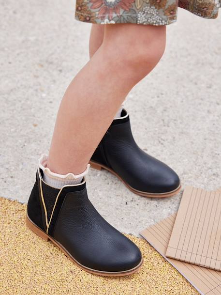 Boots enfant fille cuir zippées noir 2 - vertbaudet enfant 