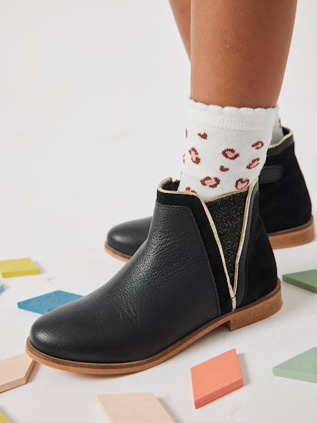 Boots enfant fille cuir zippées noir 1 - vertbaudet enfant 