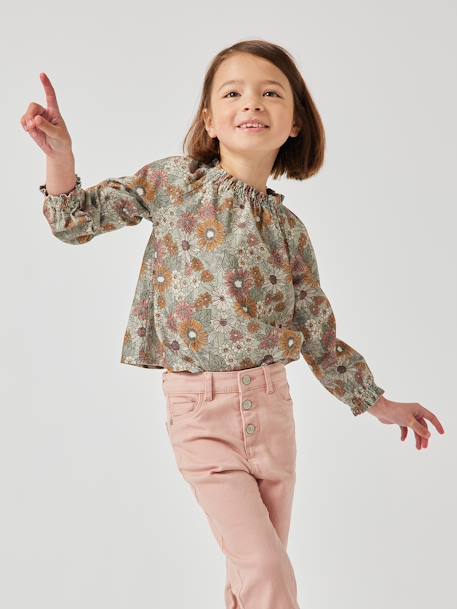 Blouse à fleurs en velours milleraies fille vert d'eau 1 - vertbaudet enfant 