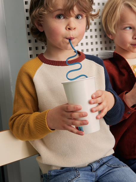 Pull colorblock pop garçon écru 1 - vertbaudet enfant 