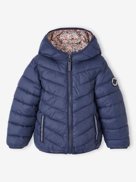 Doudoune fille légère réversible bleu nuit+rose imprimé 1 - vertbaudet enfant 