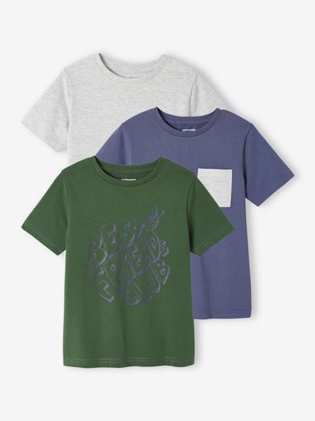 Lot de 3 T-shirts Basics garçon manches courtes blanc chiné+bleu azur+cappuccino+lot vert+vert+vert d'eau 31 - vertbaudet enfant 
