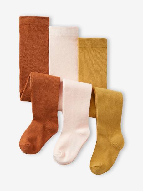 Lot de 3 collants bébé maille BASICS Blanc/rose clair/gris chiné+gris chiné+lot moutarde+noisette+vieux rose 8 - vertbaudet enfant 