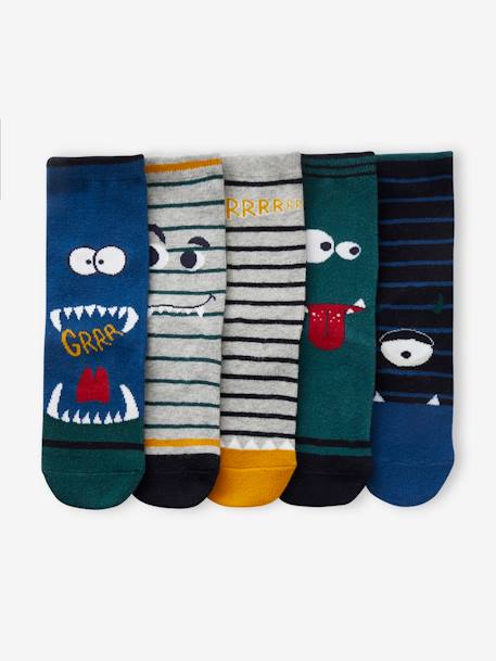 Lot de 5 paires de chaussettes 'monstres' garçon bleu 1 - vertbaudet enfant 