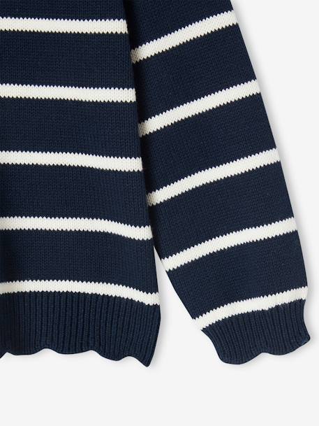 Pull Marinière Bébé Vertbaudet 12 Mois - Rayé Marine Avec Broderie Cœurs - 100% Coton - Ouverture Dos Boutonnée