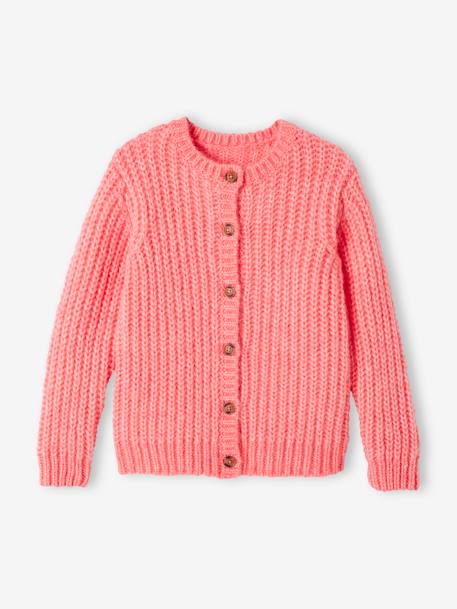 VERTBAUDET Gilet Maille Torsadée Fille - Col Rond, Boutons Corne, Ultra Doux Pour Hiver
