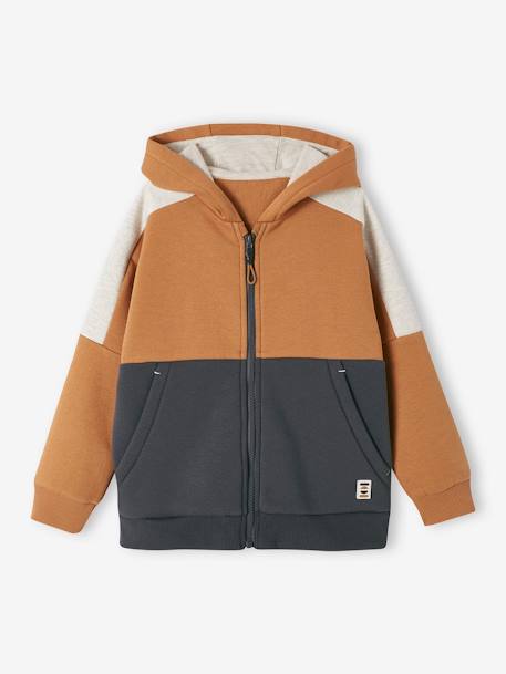 Garçon-Sweat garçon zippé à capuche effet colorblock sport 