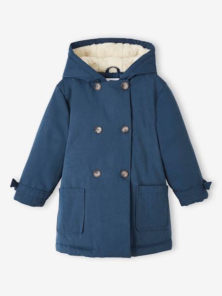 Parka à capuche chic effet peau de pêche fille bois de rose+marine 7 - vertbaudet enfant 