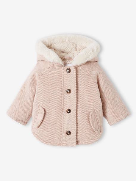 Manteau en drap de laine Bébé doublé de fausse fourrure rose 3 - vertbaudet enfant 