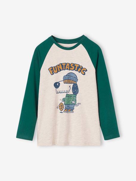 T-shirt motif graphique garçon manches raglan BLEU+gris chiné+vert sapin 7 - vertbaudet enfant 