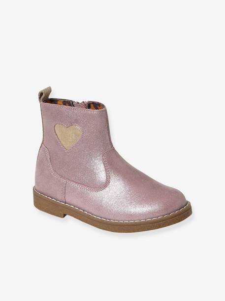 Boots coeur en cuir fille collection maternelle rose 1 - vertbaudet enfant 