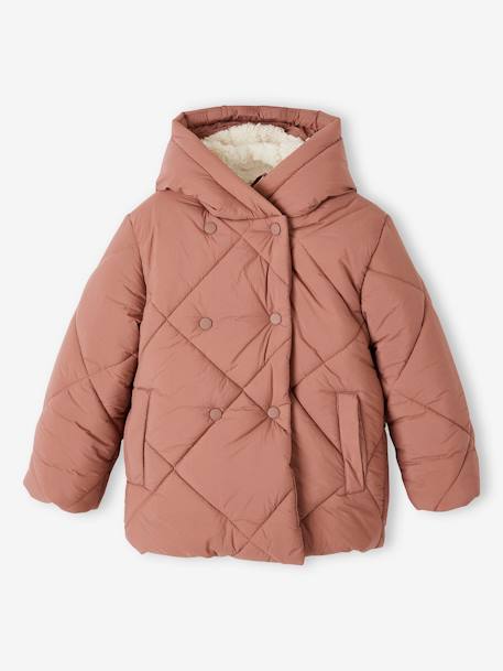 Doudoune fille à capuche doublée sherpa blush+marine+vert 4 - vertbaudet enfant 