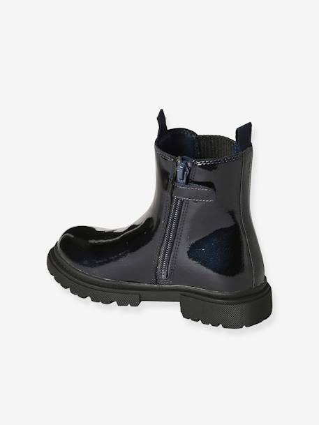 Boots enfant fille synthétique zippées et élastiquées marine+marron 3 - vertbaudet enfant 