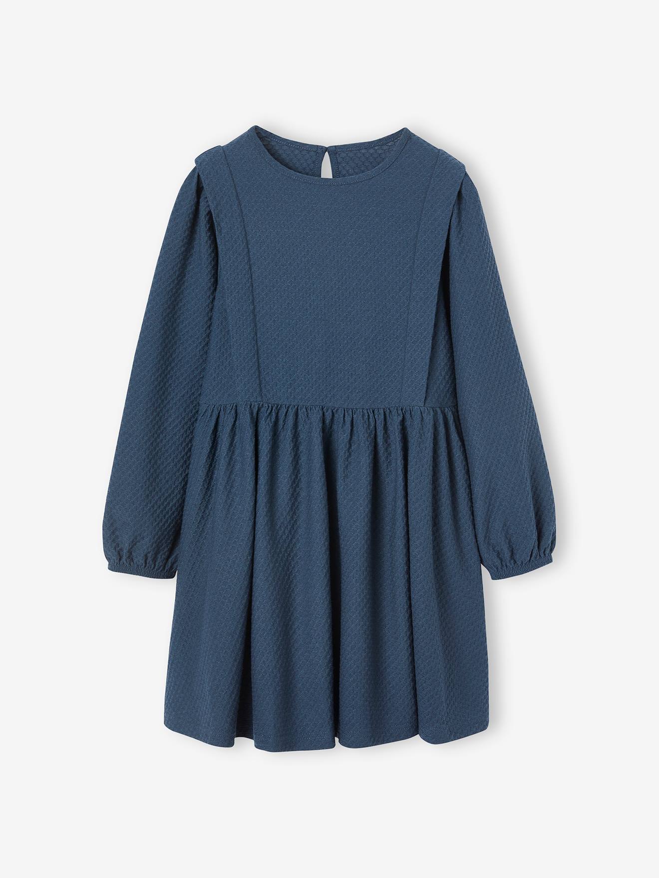 Robe Fille Vertbaudet 12 Ans Manches Longues Grise à Fleurs - Coton - État Neuf