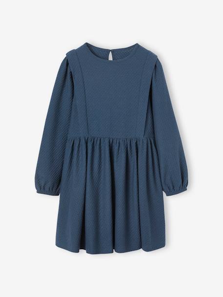 Robe en tissu reliéfé fille manches longues marine 1 - vertbaudet enfant 