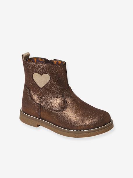 Boots enfant fille coeur cuir zippées bronze 2 - vertbaudet enfant 