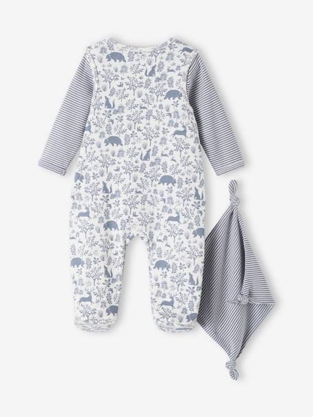 Ensemble naissance 3 pièces : combinaison + body + doudou en coton bio bleu jean+rose poudré 5 - vertbaudet enfant 