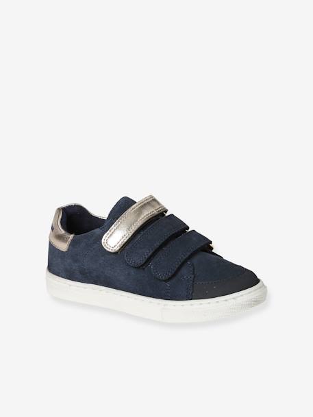 Baskets enfant fille en cuir à scratchs marine+marron+noir 1 - vertbaudet enfant 