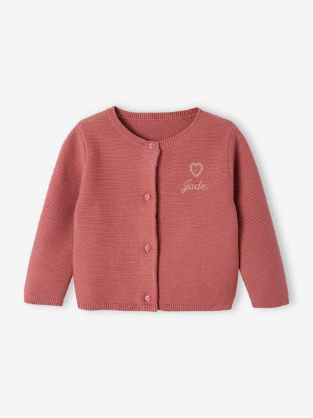 Cardigan broderie dorée coeur bébé beige+vieux rose 6 - vertbaudet enfant 