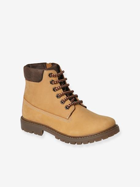 Boots crantées lacées et zippées cuir junior camel 1 - vertbaudet enfant 