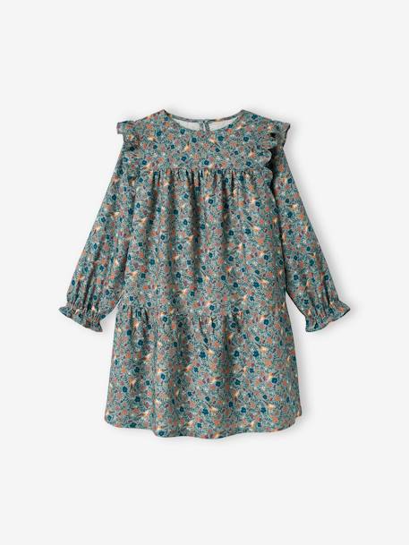 Robe imprimée fleurs manches volantées fille bleu grisé+bleu nuit+écru+vert+vert d'eau+vieux rose 1 - vertbaudet enfant 