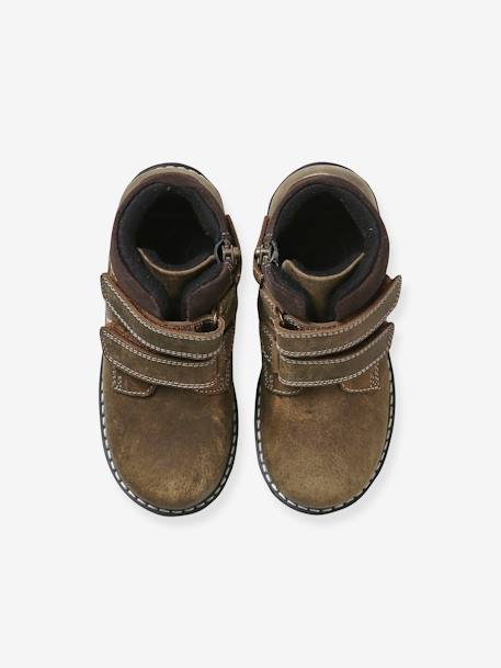 Boots scratchées et zippées en cuir enfant collection maternelle kaki 4 - vertbaudet enfant 