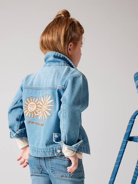 Veste en jean animation fleurs pop au dos fille stone 7 - vertbaudet enfant 