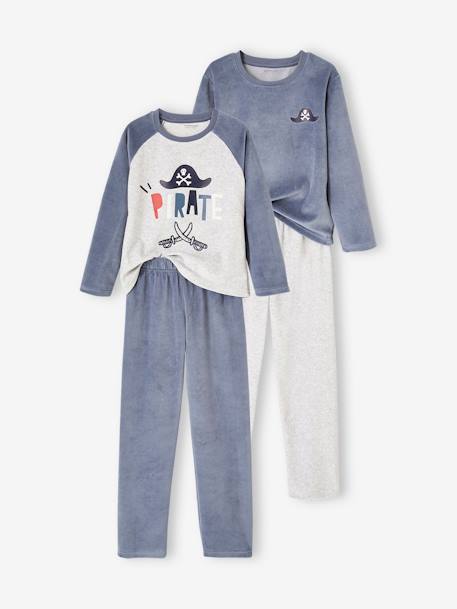 Lot de 2 pyjamas pirates en velours garçon bleu grisé 1 - vertbaudet enfant 