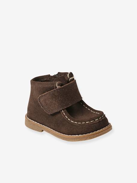 Bottines bébé cuir scratchées et zippées marron 1 - vertbaudet enfant 