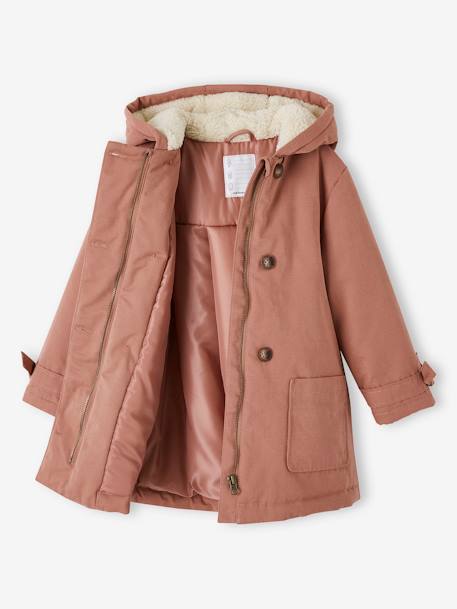 Parka à capuche chic effet peau de pêche fille bois de rose+marine 2 - vertbaudet enfant 