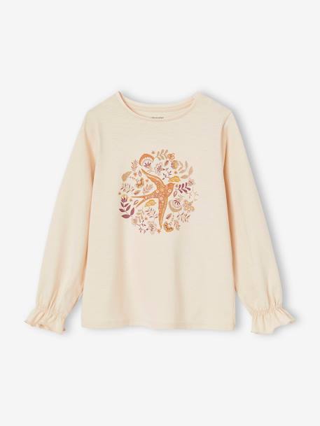 T-shirt romantique motifs brillants fille beige poudré+bleu pétrole 1 - vertbaudet enfant 