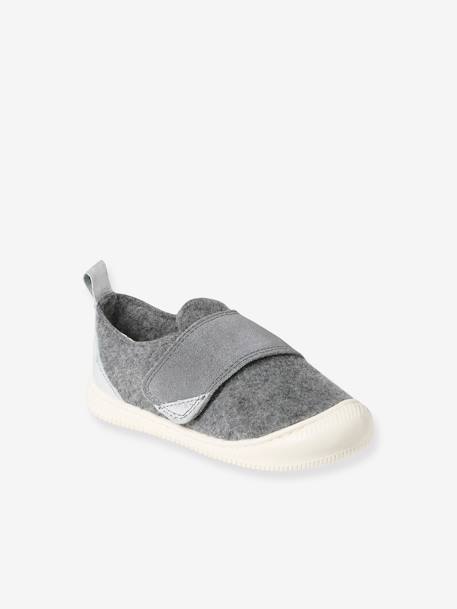 Chaussons scratchés bébé en feutre gris chiné 1 - vertbaudet enfant 