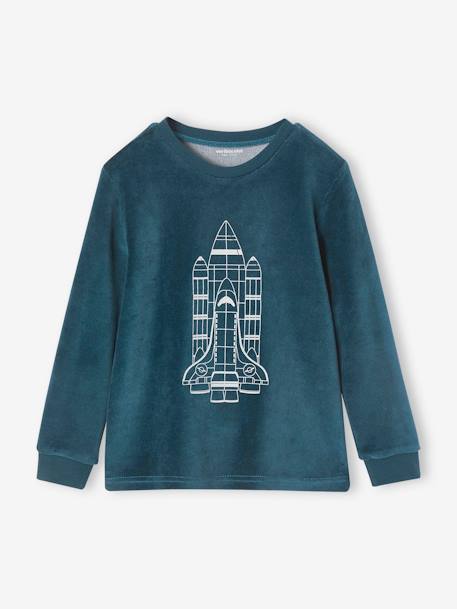 Pyjama garçon velours fusée phosphorescente bleu canard 3 - vertbaudet enfant 