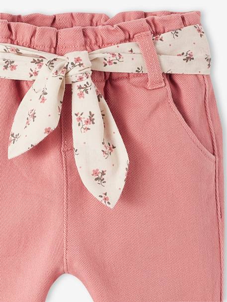 Pantalon avec ceinture en tissu bébé vert grisé+vieux rose 9 - vertbaudet enfant 