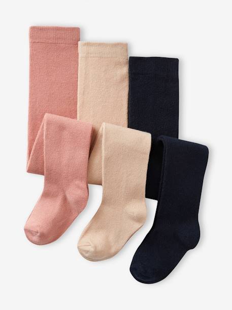 Lot de 3 collants bébé maille BASICS Blanc/rose clair/gris chiné+gris chiné+lot moutarde+noisette+vieux rose 10 - vertbaudet enfant 