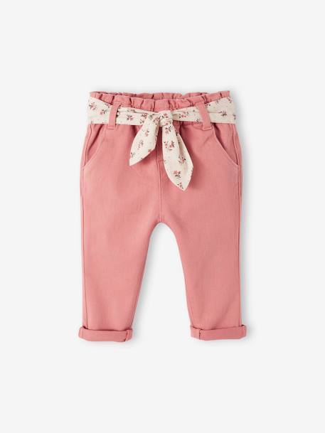 Pantalon paperbag avec ceinture bébé vieux rose 1 - vertbaudet enfant 