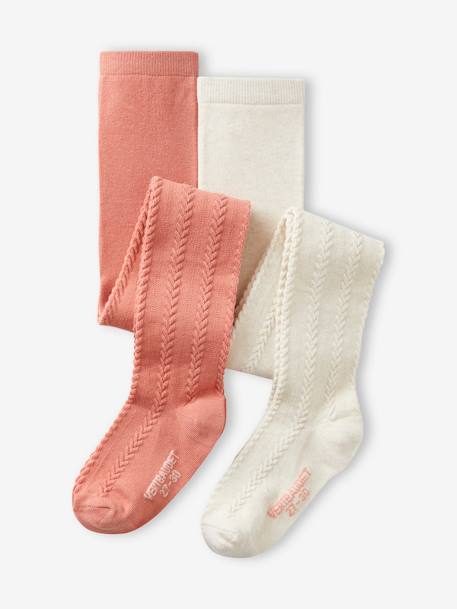 Lot de 2 collants torsades fille bois de rose 1 - vertbaudet enfant 
