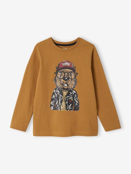 T-shirt animal crayonné garçon caramel+gris Chiné MOYEN+kaki 1 - vertbaudet enfant 