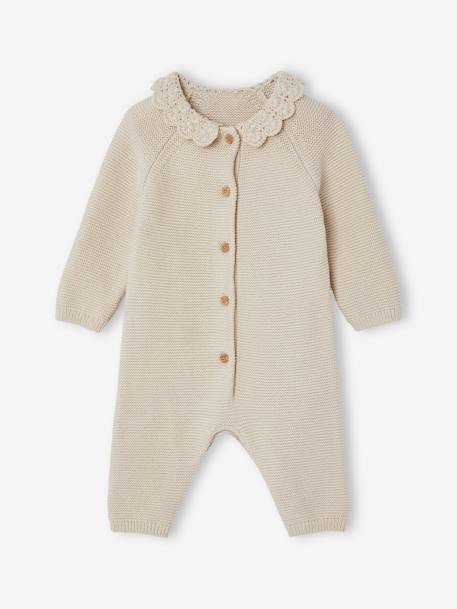 Combinaison en tricot bébé col en crochet écru 1 - vertbaudet enfant 