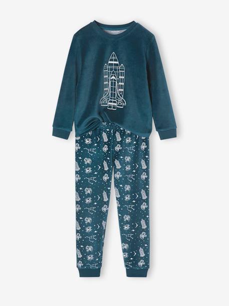 Pyjama garçon velours fusée phosphorescente bleu canard 1 - vertbaudet enfant 