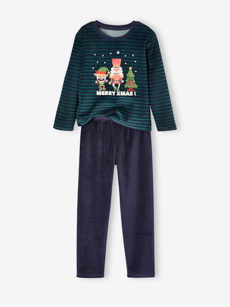 Pyjama long garçon velours noël vert 1 - vertbaudet enfant 