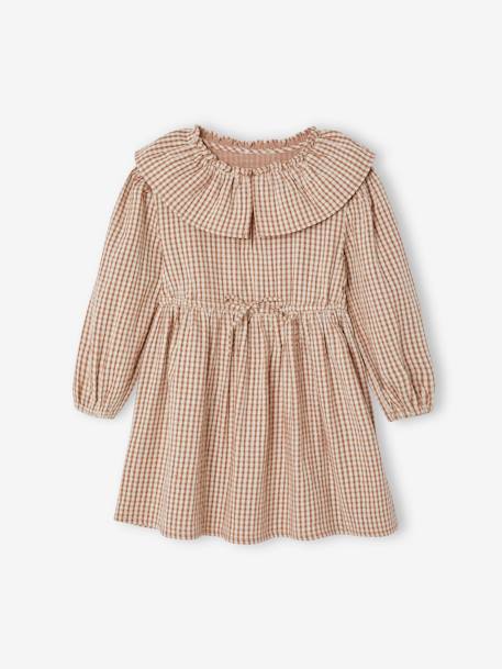 Robe à carreaux vichy avec collerette fille carreaux marron 1 - vertbaudet enfant 