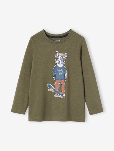 T-shirt animal crayonné garçon caramel+gris Chiné MOYEN+kaki 10 - vertbaudet enfant 