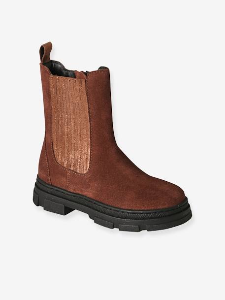 Boots zippées et élastiquées cuir junior marron 1 - vertbaudet enfant 