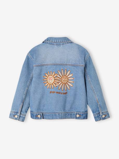 Veste en jean animation fleurs pop au dos fille stone 3 - vertbaudet enfant 