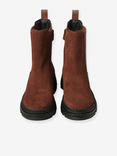 Boots zippées et élastiquées cuir junior marron 4 - vertbaudet enfant 